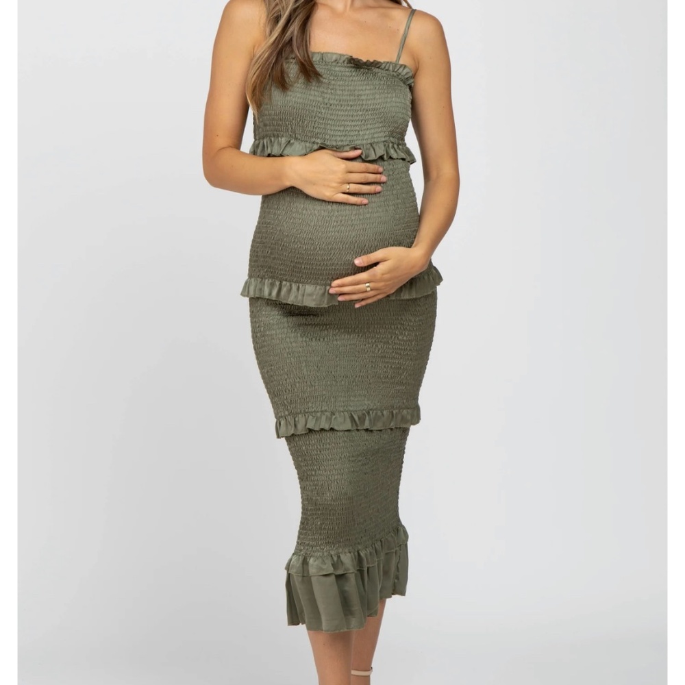 Pink Blush Olive Satin Smocked Dress